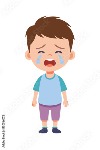 Crying boy cartoon character standing