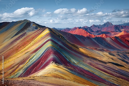 Colorful geological wonder of Vinicunca in sunny Peru