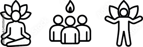 Minimalist meditation symbols: lotus, unity, enlightenment
