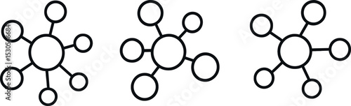 Simple atom icon set - three black and white molecule symbols