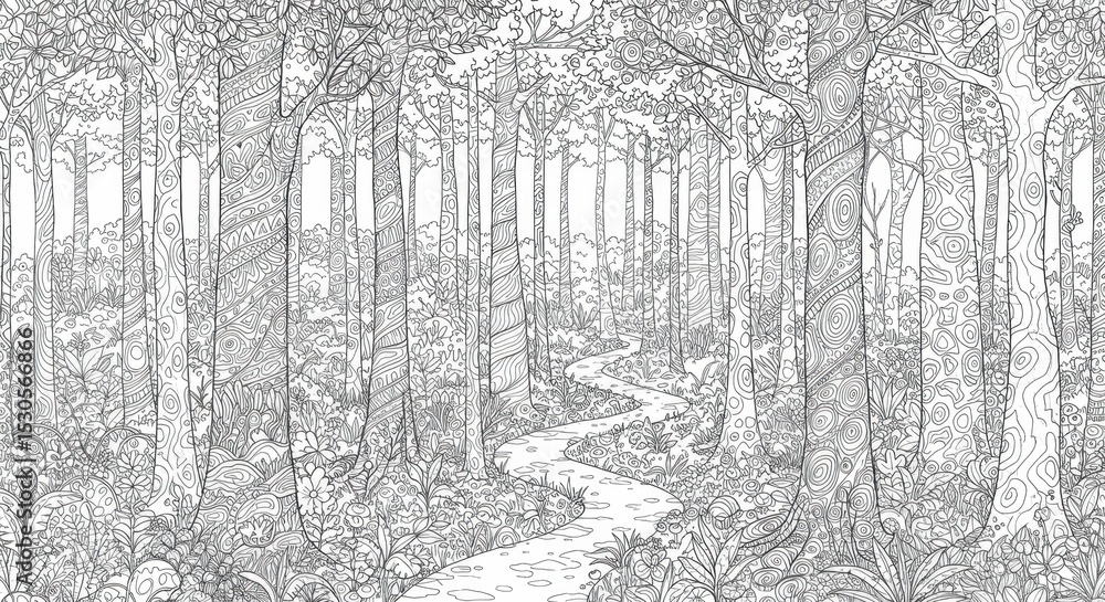 Fototapeta Intricate Forest Scene Coloring Page