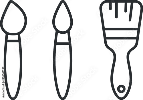 Outline of two paintbrushes and a paint scraper tool