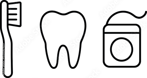 Dental care icons: toothbrush, tooth, floss symbol of oral hygiene