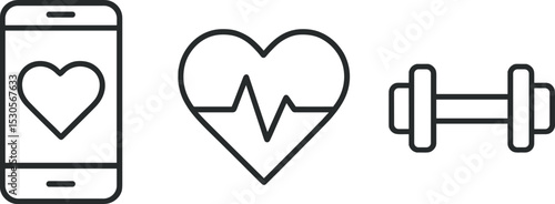 Health monitoring app icons: heart rate and fitness equipment symbols