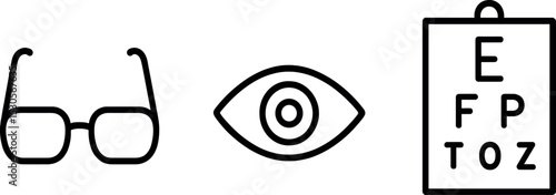 Vision symbols: glasses, eye, and eye chart icons