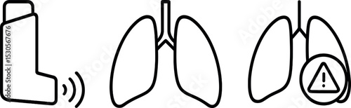 Asthma inhaler with lung icon and alert symbol for respiratory health awareness