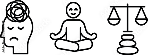 Abstract symbols of mental wellness: meditation, balance, and mindfulness