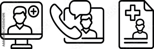 Medical telehealth icons: virtual consultation and online healthcare communication symbols
