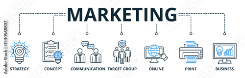 Marketing web banners concept vector illustration with keywords and icons	
