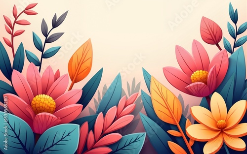 Wallpaper Mural Floral motif colorful leaves 3D illustrative calming rhythms of nature, illustration wallpaper background. High quality Torontodigital.ca