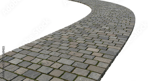 Curved cobblestone street road pathway texture isolated on a transparent background