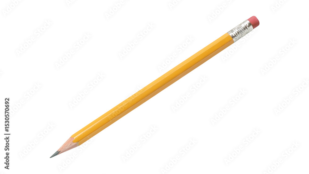 Classic Yellow Wooden Pencil with Pink Eraser Isolated on White Background