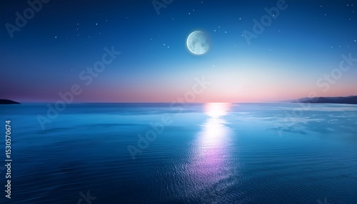 夜の月と夏の海を静かに仕上げたシンプルなグラデーション背景画像、デスクトップ画面、壁紙 Generated by AI