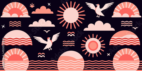 Sunset Seascape A Modern Geometric Illustration of Coastal Calm