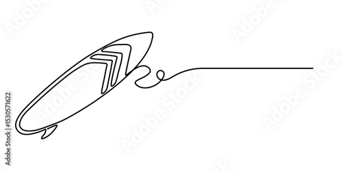 surfboard continuous one line drawing, Continuous one line drawing of surfing longboard design. Surfboard in single line draw illustration. Editable stroke, Single one line drawing Surfboard, surfer. 
