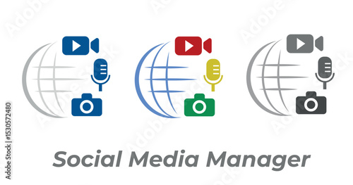 Social media manager working with different multimedia