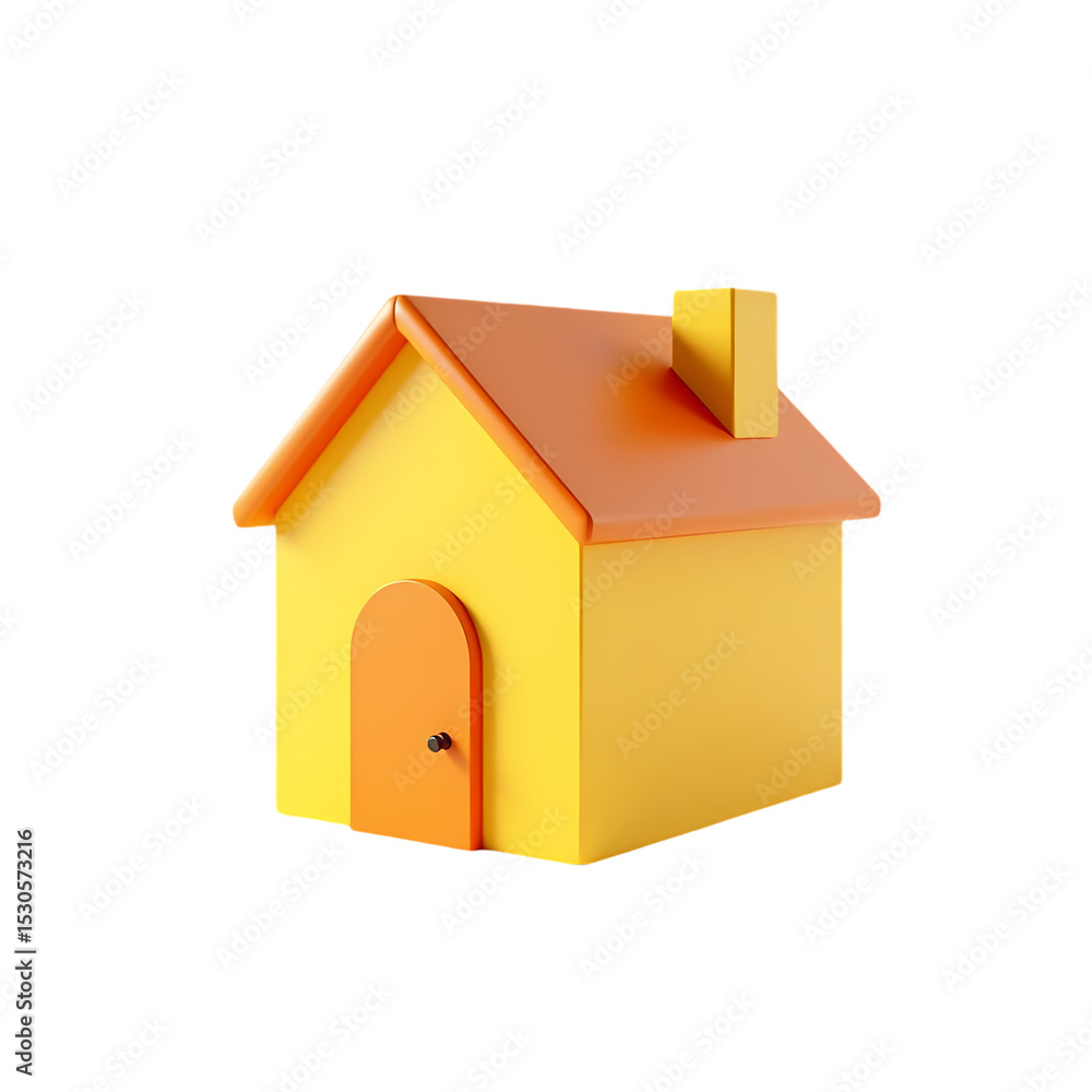 A yellow house with an orange roof and door on black background isolated on white background A yellow house with an orange roof and door on black background isolated on white background
