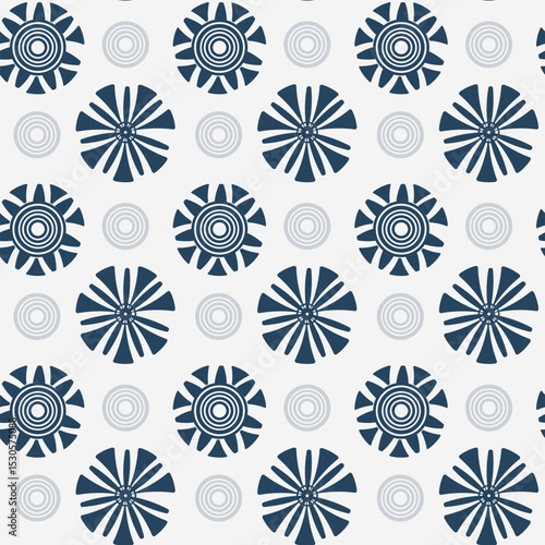 Seamless pattern with patterned circles on a light background. Circles of different sizes