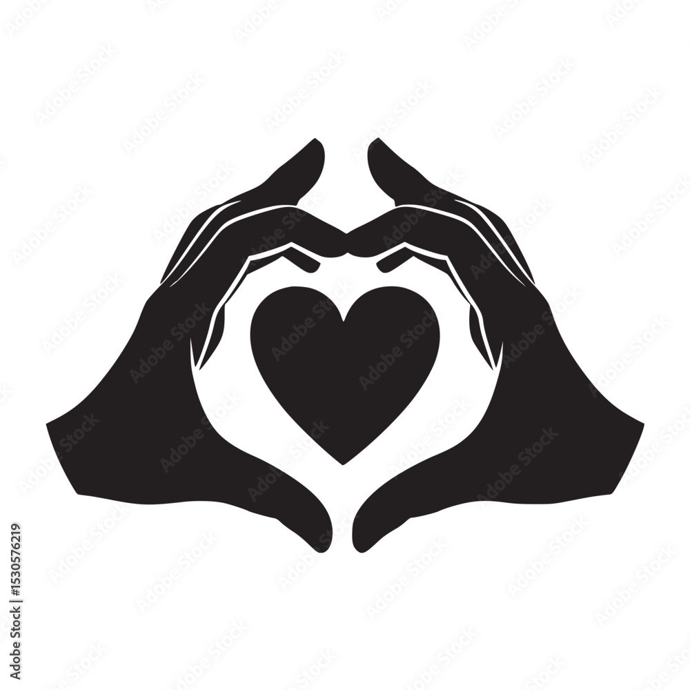 Fototapeta premium Hands Holding Heart Vector – Caring Hands Silhouette & Love Symbol Design