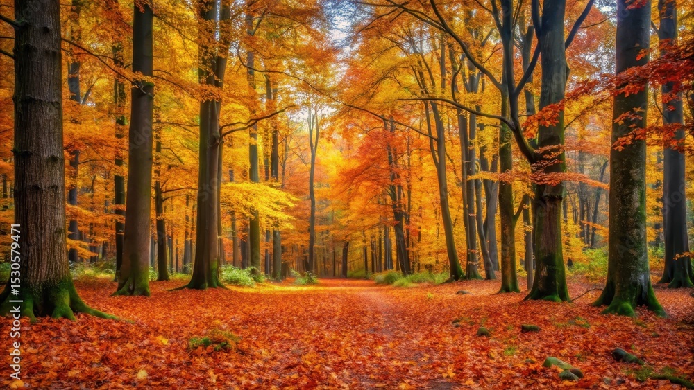 Obraz premium Dense foliage with vibrant autumn colors in a forest clearing