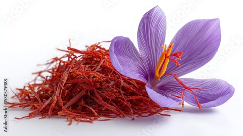 Close Up Of Saffron And Flower On White Background