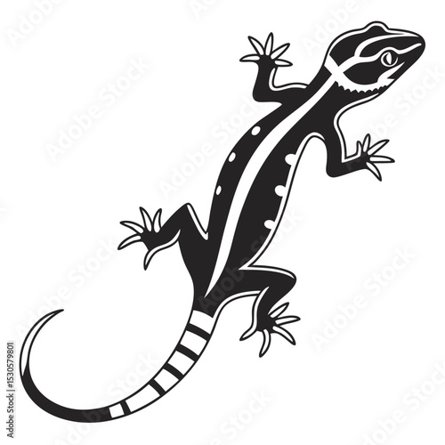 Detailed black and white lizard art is visible, showing scales and claws clearly