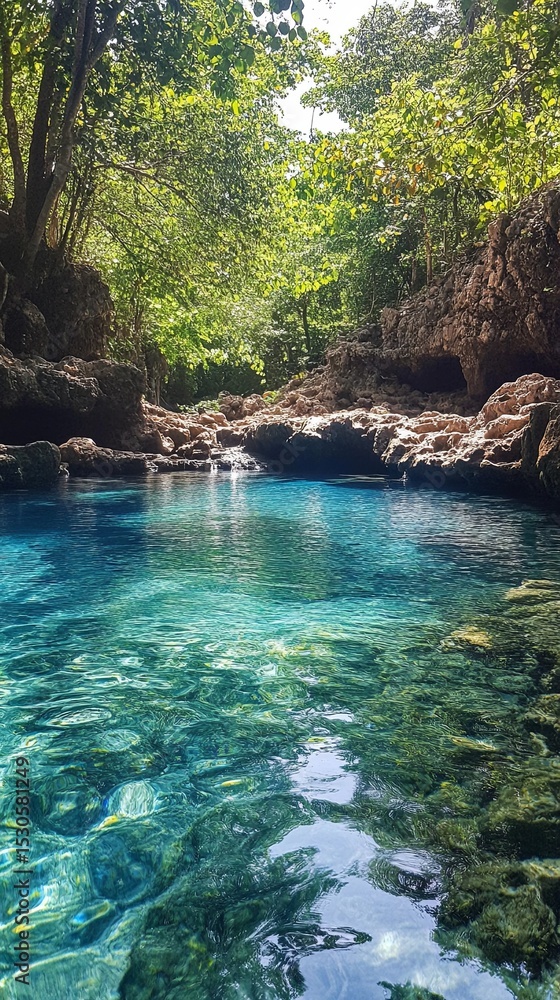 Naklejka premium Clear blue water in a secluded tropical beach.