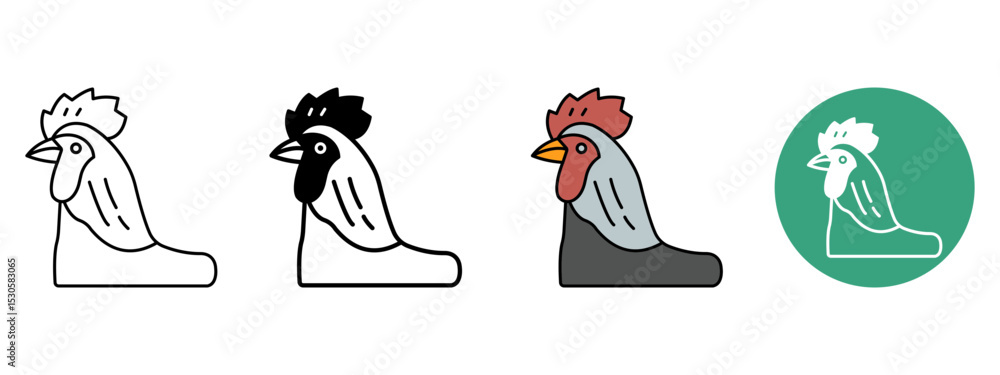 Obraz premium Chicken Head Icon Set – Line, Glyph, Flat, and Background Styles