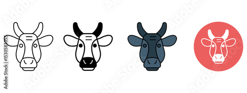 Cow Head Icon Set – Line, Glyph, Flat, and Background Styles