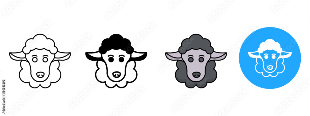 Sheep Head Icon Set – Line, Glyph, Flat, and Background Styles Sheep Head Icon Set – Line, Glyph, Flat, and Background Styles