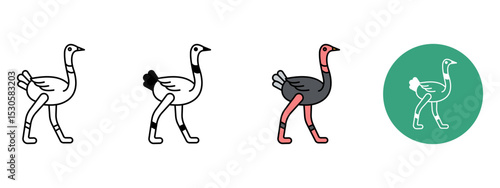 Ostrich Head Icon Set – Line, Glyph, Flat, and Background Styles