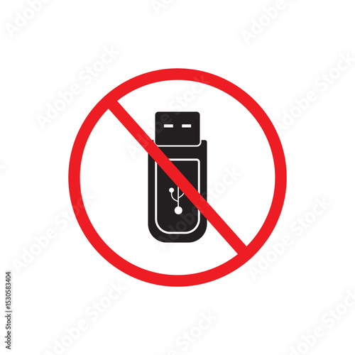No or Stop. Usb stick icon. Computer memory component sign. Data storage symbol. Prohibited ban stop symbol. No usb stick icon. Vector