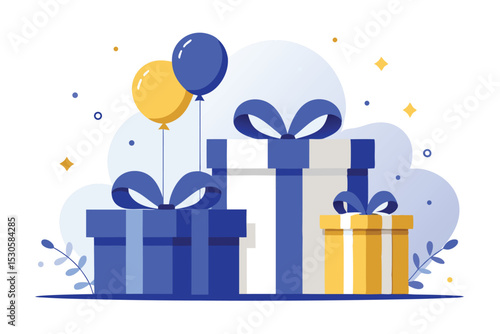 Festive Celebration with Gift Boxes and Balloons in a Flat Design