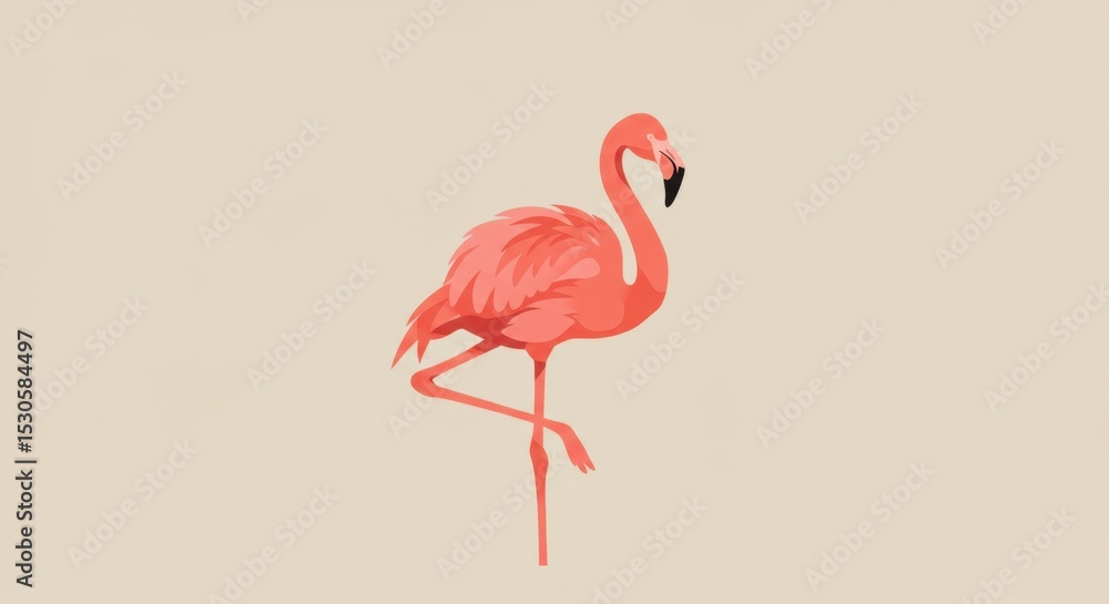 Fototapeta premium Pink Flamingo Silhouette with Overlapping Curves and Feathers