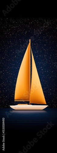 Golden Sailboat Under a Starry Night Sky