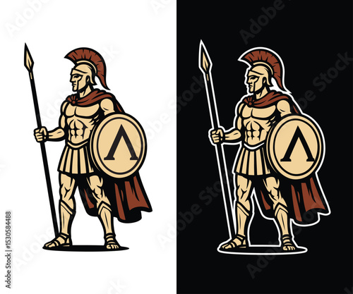 Spartan warrior with spear and shield icon