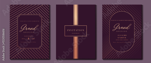 Luxury wedding invitation card background vector. Golden elegant gold wavy lines on red background. Premium design illustration for wedding and vip cover template, banner, poster.
