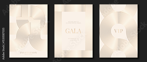 Luxury wedding invitation card background vector. Golden elegant gold wavy lines on light background. Premium design illustration for wedding and vip cover template, banner, poster.