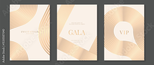 Luxury wedding invitation card background vector. Golden elegant gold wavy lines on light background. Premium design illustration for wedding and vip cover template, banner, poster