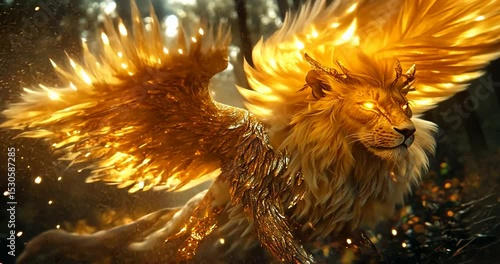 Golden winged lion creature