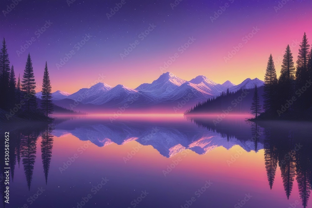 Fototapeta premium Pixel Art Sunset Serene Mountain Lake Reflection