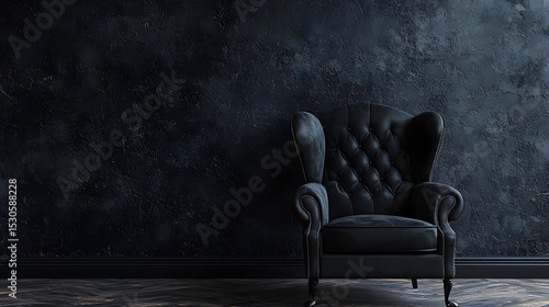 Elegant black armchair against a moody textured wall
