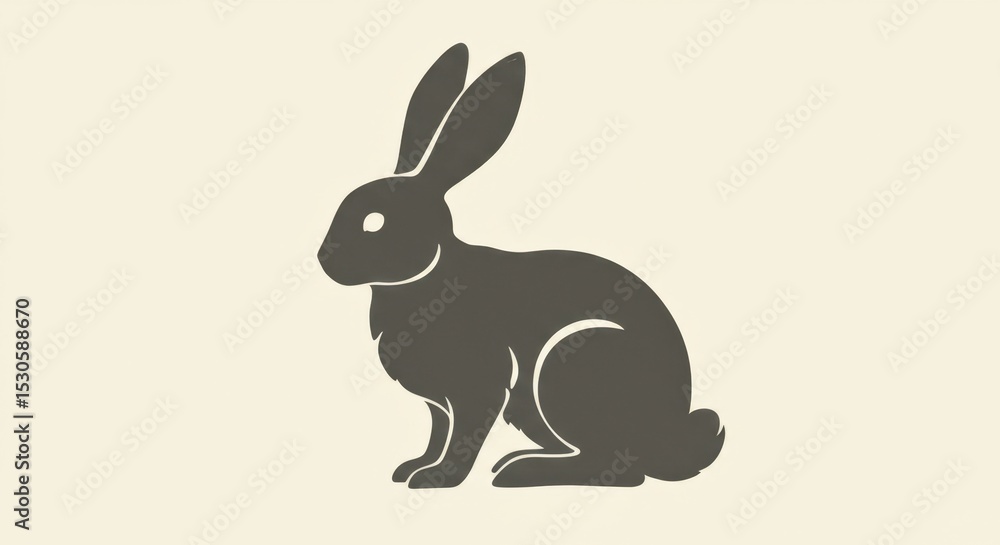 Fototapeta premium Stylized Silhouette of a Crouched Rabbit with Upward Ears