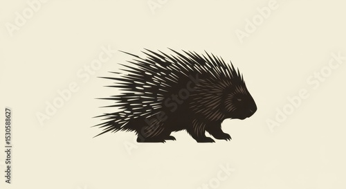 Stylized Porcupine Silhouette with Sharp Spines on Sandy Cream Background