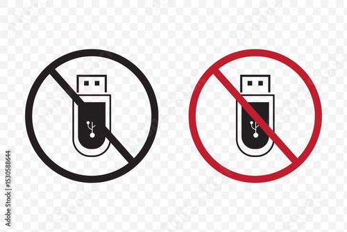 No or Stop. Usb stick icon. Computer memory component sign. Data storage symbol. Prohibited ban stop symbol. No usb stick icon. Vector