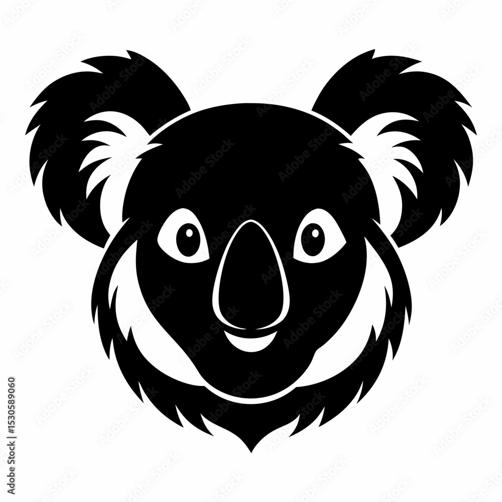 Fototapeta premium Koala Head Silhouette Design for Banner or Advertisement with Black and White Colors on a White Background for Various Projects