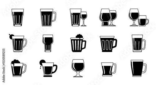 Diverse Collection of Stylized Drinkware Illustrations Depicting Various Beverages and Styles