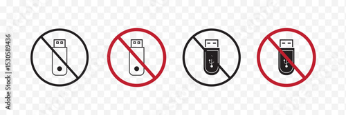 No USB flash drive sign in flat style. Basic vector symbol illustration