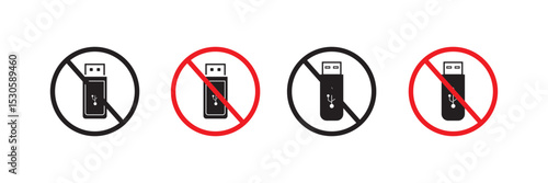 No USB flash drive sign in flat style. Basic vector symbol illustration