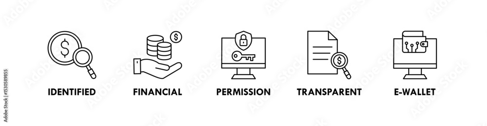 Decentralized Finance banner web icon vector illustration concept with icon of identified, financial, permission, transparent, and e-wallet Decentralized Finance banner web icon vector illustration concept with icon of identified, financial, permission, transparent, and e-wallet